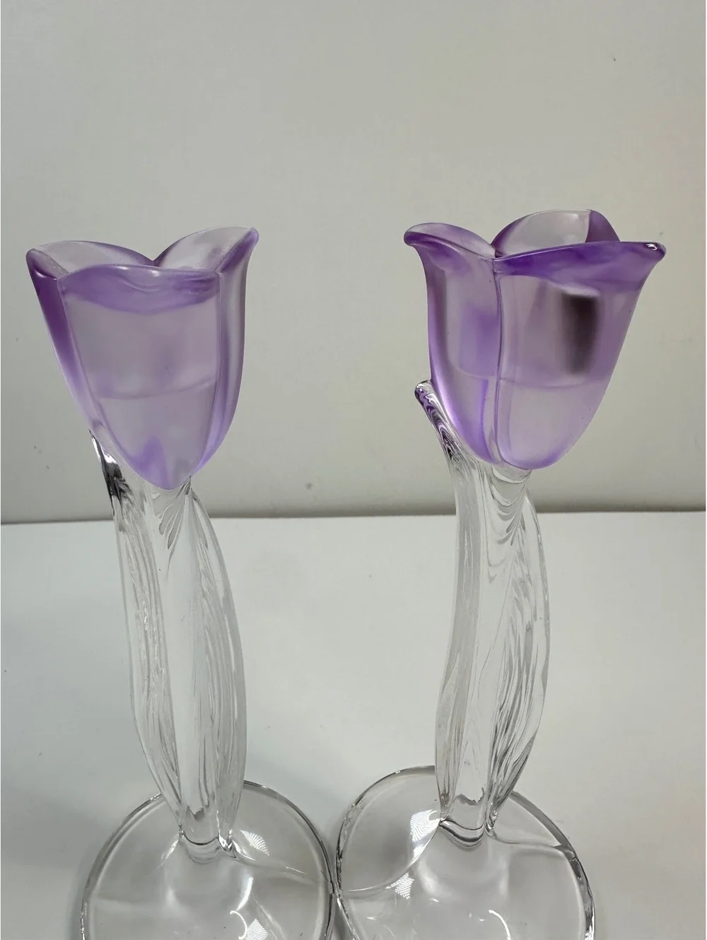 VTG Purple Tulip Mikasa Candle Stick Holders Spring Aria Lead Crystal Pair